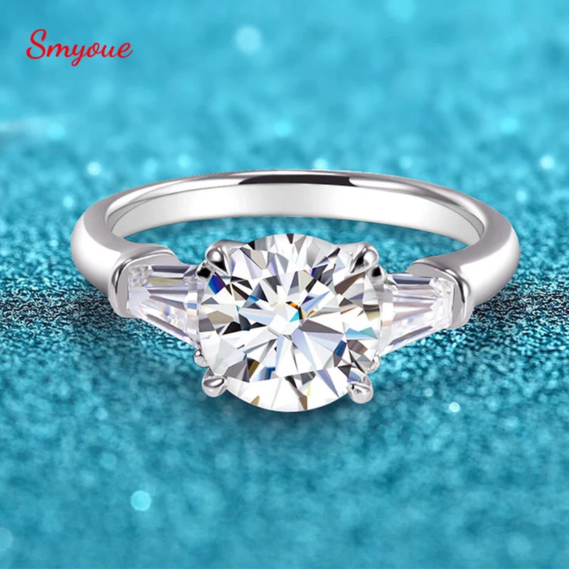 Smyoue 18K Gold Plated 2.8CT Moissanite Ring for Women 3 Stone Double Halo Sparkling Wedding Lab Diamond Band 100% S925 Silver