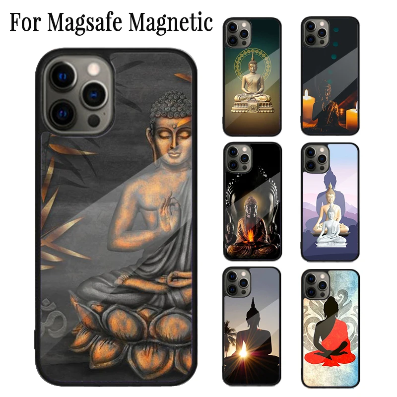 Buddha statue Vintage Magnetic Phone Case Coque For iPhone 16 15 14 Plus 13 12 Mini 11 Pro Max Magsafe Wireless Charging Cover