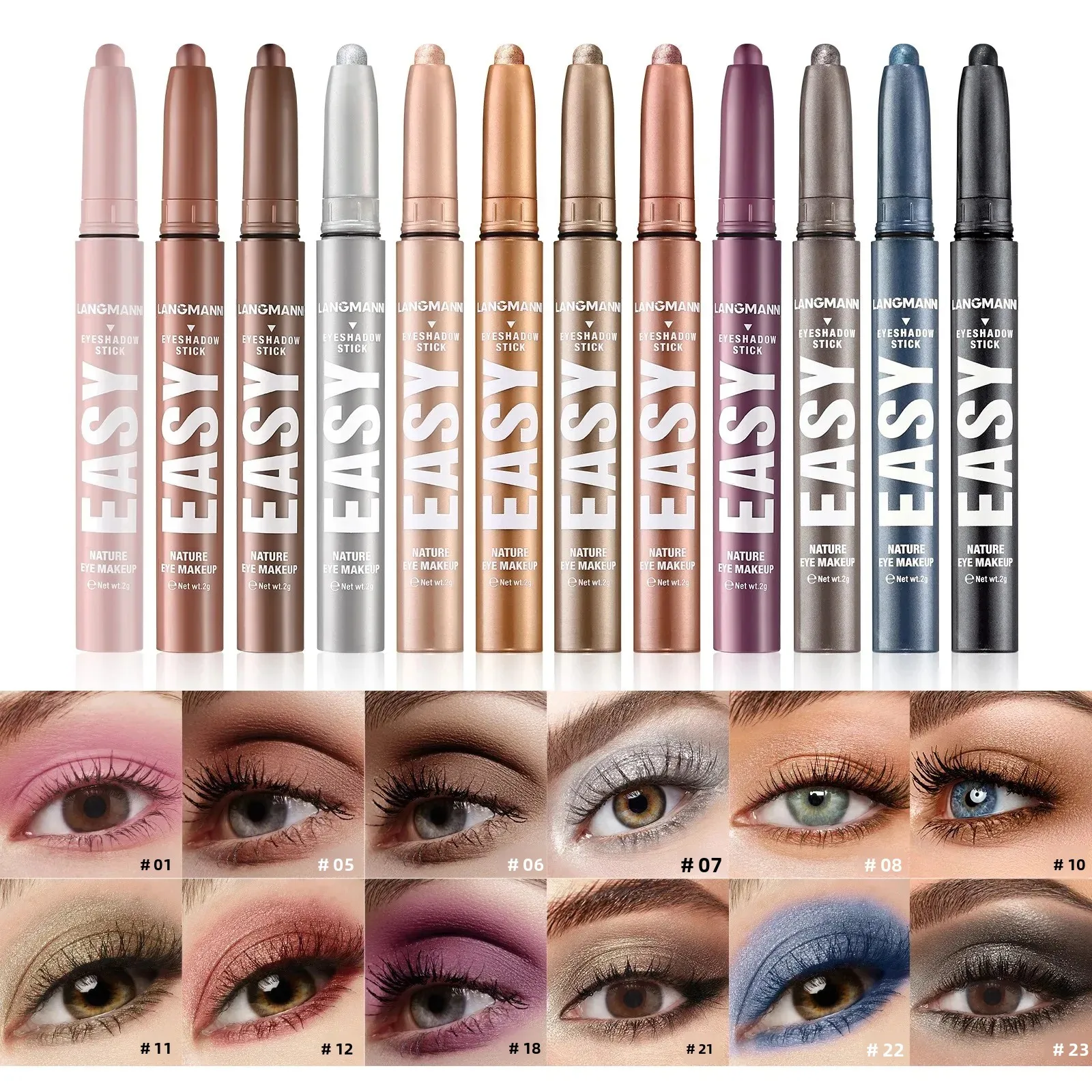 Waterproof Smoky Eyeshadow Pencil Matte Metallic Glitter Pearlescent Highlighter Pen Black Brown Makeup Tool Long Lasting
