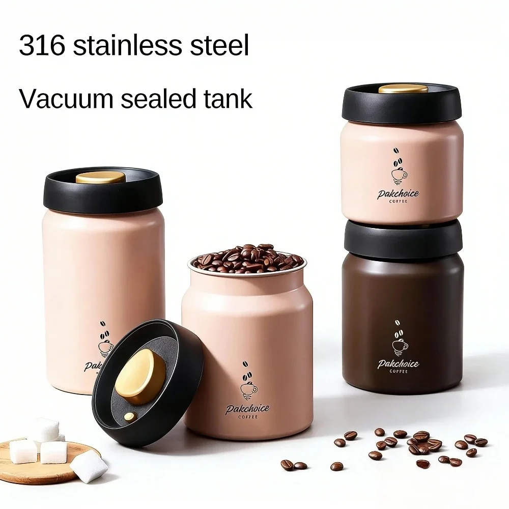 Vacuum Coffee Bean Jars Container Stainless Steel Airtight Canister Light-proof Tea Spice Food Storage Jar Kitchen Storage Tools