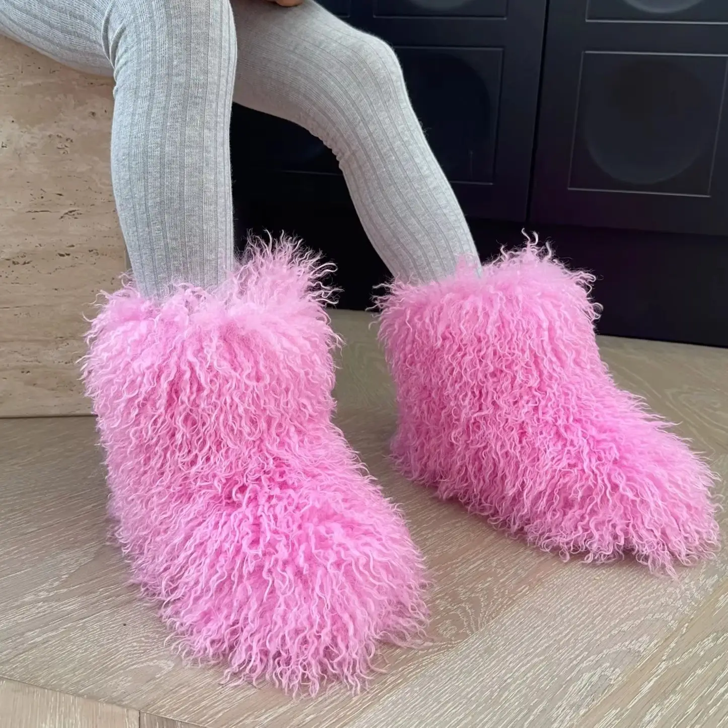 

2026 Kids' Warm Snow Boots Cute Faux Fur Boot Long Plush Girls' Midsole Cotton Boots Children's Winter Fleece Furry Snow Boots
