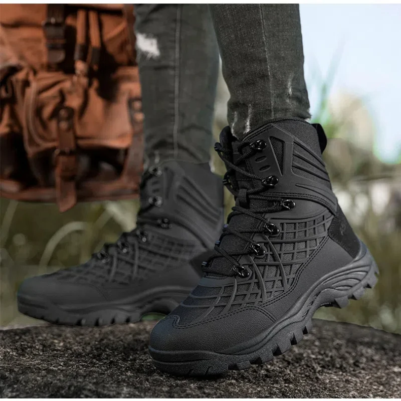 Botas táticas militares à prova dwaterproof água dos homens respirável alta superior ao ar livre sapatos masculinos botas de combate do deserto rendas até sapatos de caminhada