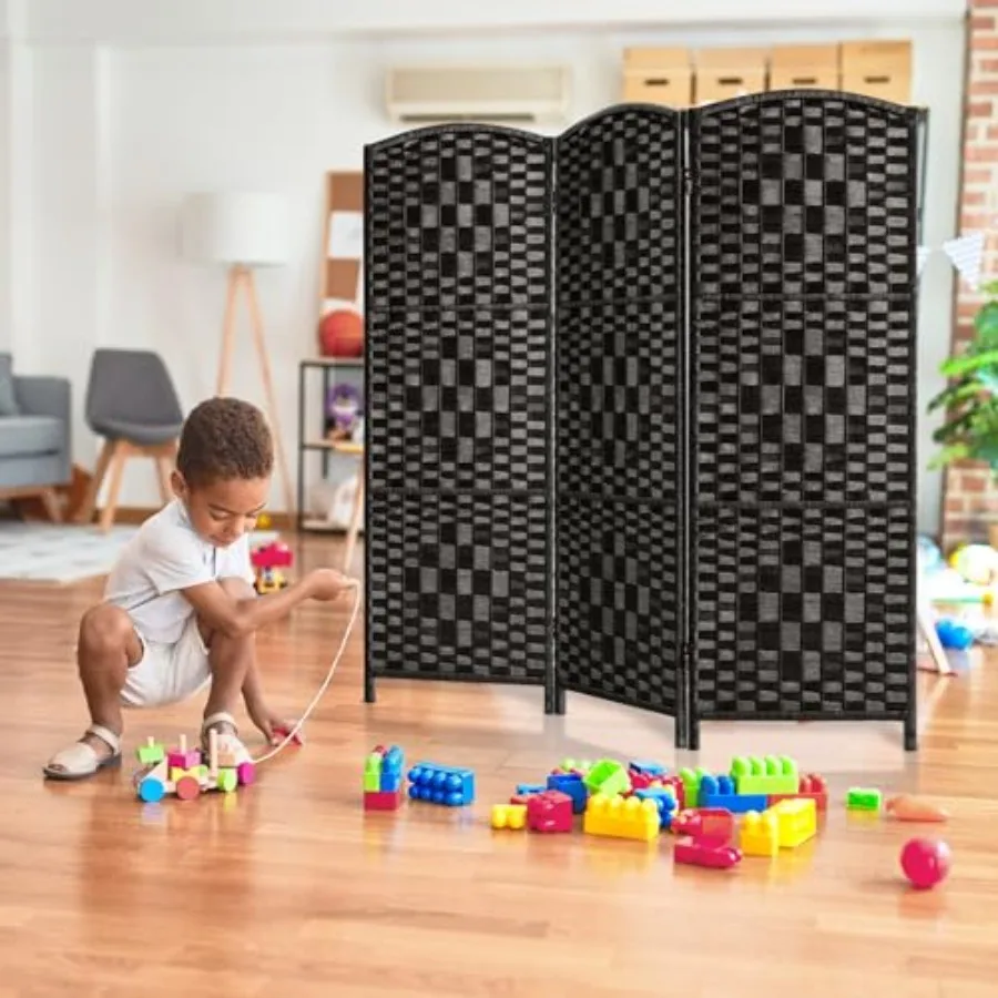 

Small Room Divider Privacy Screen 3 Panel Black Foldable Temperary Wall Partitions for Space Separation in Compact Rooms