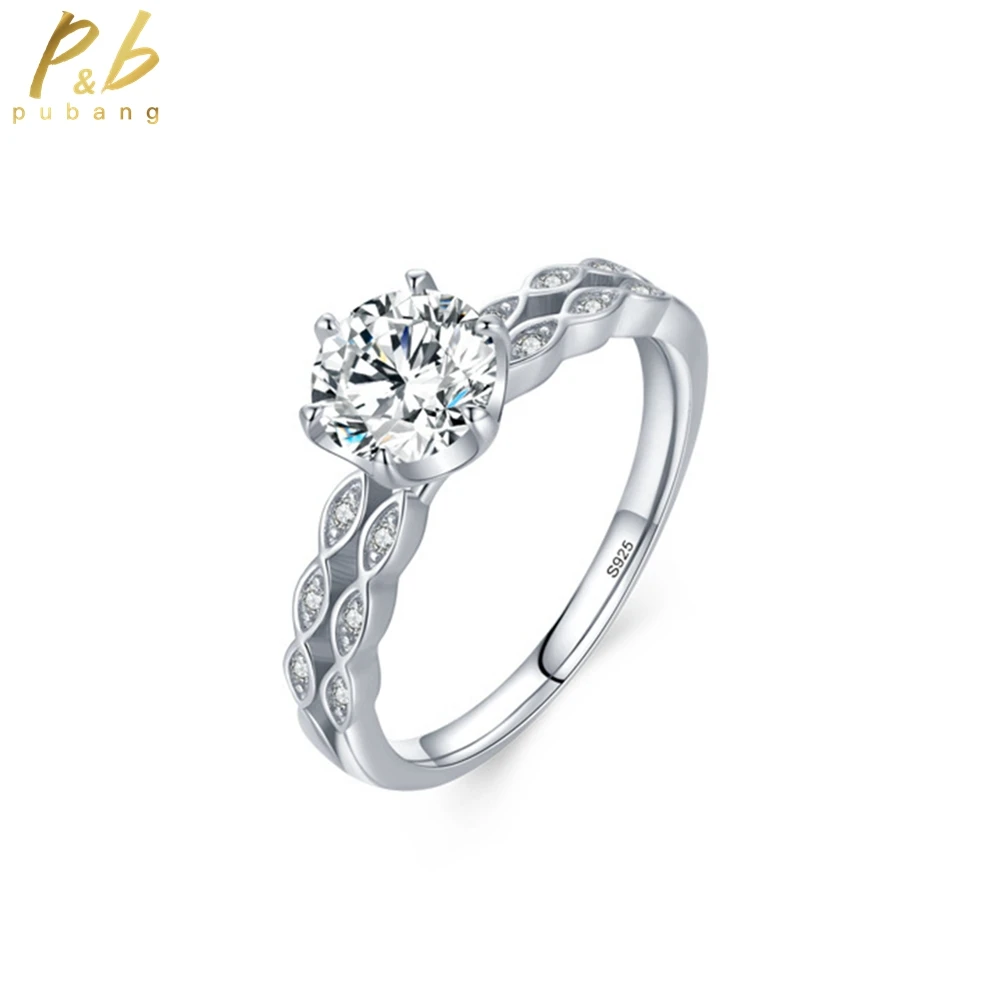 

PuBang Fine Jewelry Solid 925 Sterling Silver Luxury 1CT High Carbon Diamond Ring for Women Anniversary Party Gift Drop Shipping