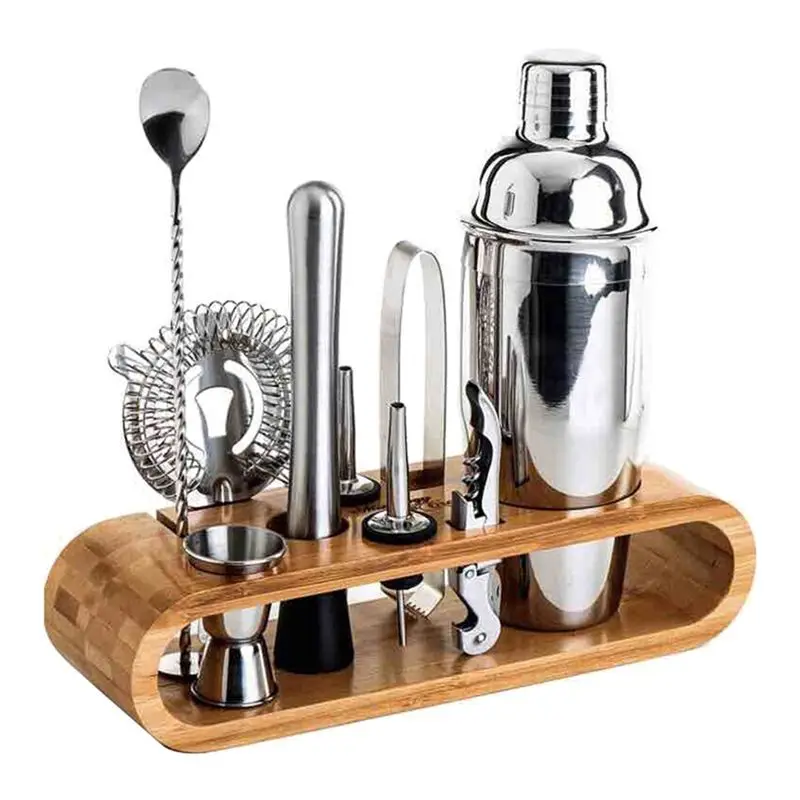 AA94-Bartender Shaker Bamboo Shaker Bar Set For Mixing Drinks Bar Home Lounge And Party