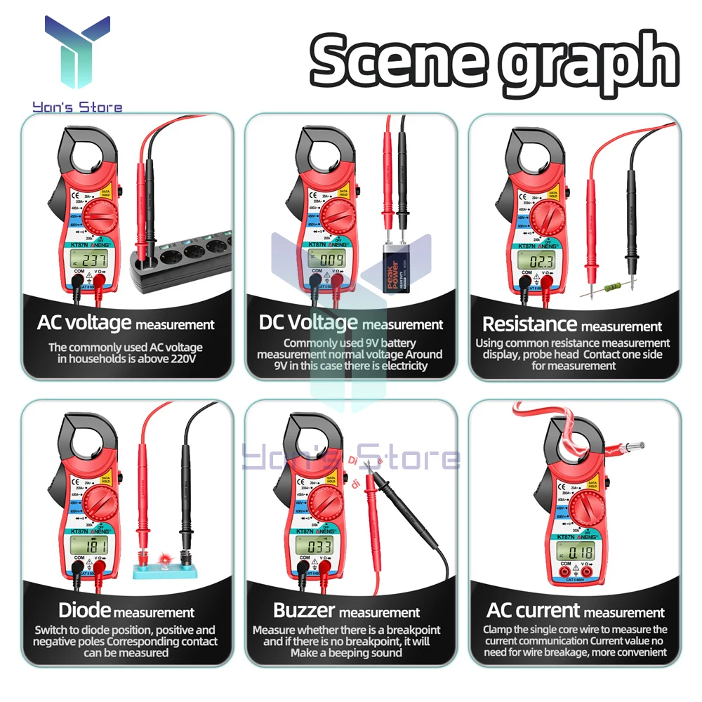 ANENG KT87N Mini cyfrowe mierniki zaciskowe AC/DC Napięcie AC Prąd AC 450V True RMS Multimetr Pojemność Elektryczny Tester Narzędzia
