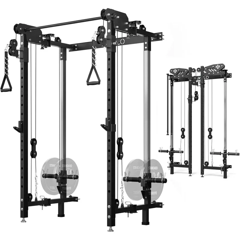 

Mikolo Folding Squat Rack, Wall Mounted Power Rack with Cable Crossover Machine & LAT Pull Down, Functional Trainer