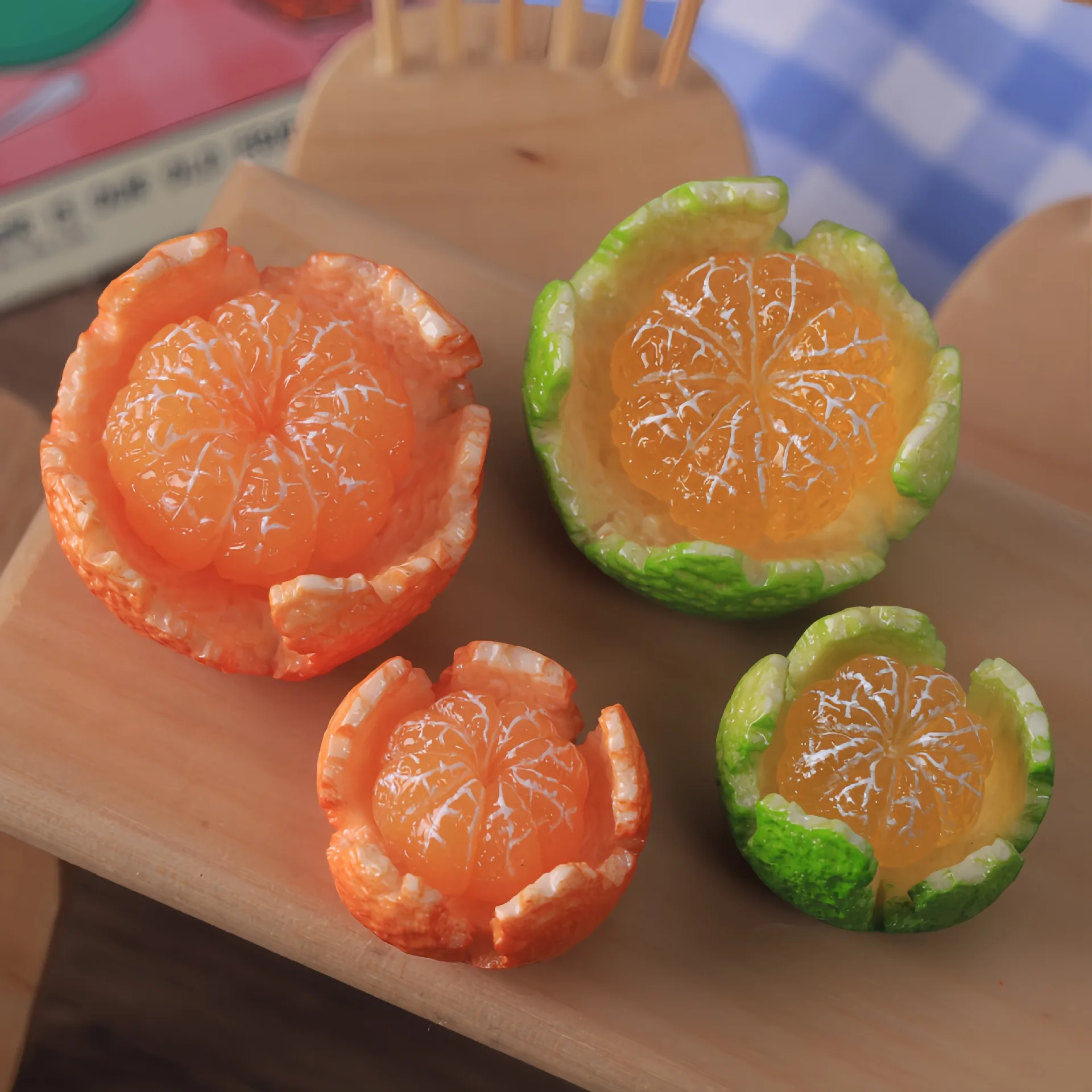 4pcs Realistic simulation fruit peel open orange DIY resin jewelry creative miniature ornament