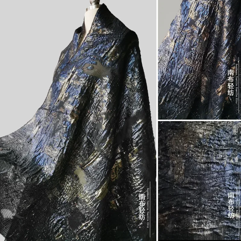 

Сине-черная вертикальная полоска, бронзовая жаккардовая ткань, креативный модный дизайнер одежды для шитья своими руками, материал на метр