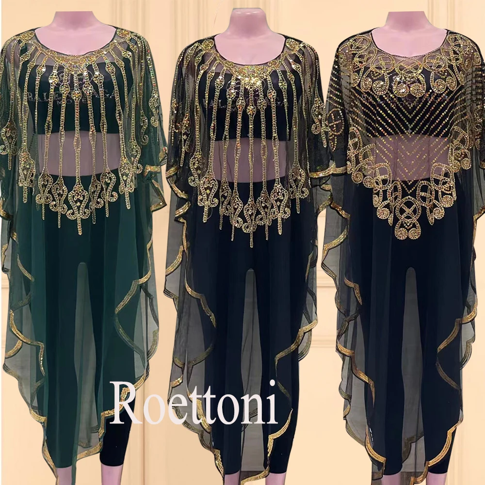 Summer 2022 New African Women\'s Fashion Gown Chiffon Batwing Sleeve Sequins And Fringes Loose Versatile Dress With Free Size