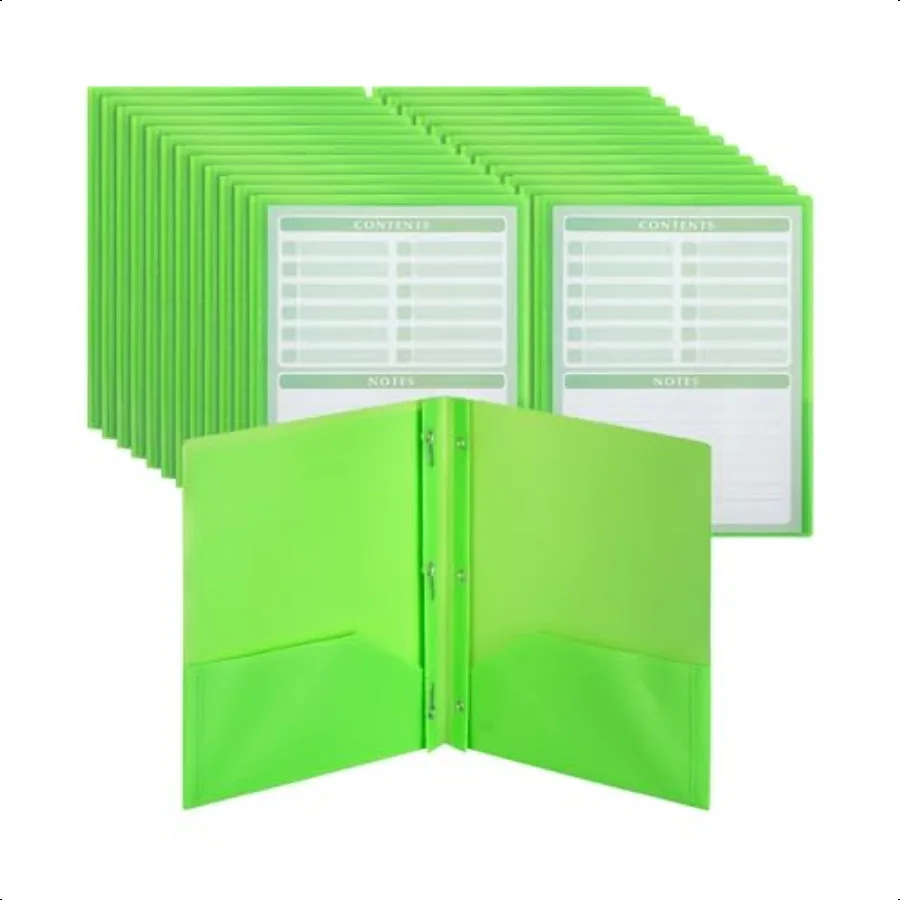 

Plastic Folders with Pockets and Prongs 24 Pack Letter Size Green Flexible Plastic Folders with Prongs Clear Front Pocket and C