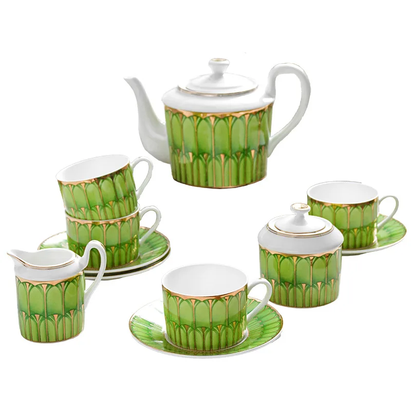 

DSA Bone china Coffee Cup Set Afternoon Tea Cup Saucer Coffee Cup Light Luxury Gem Green Teapot Set Ceramic Home Use