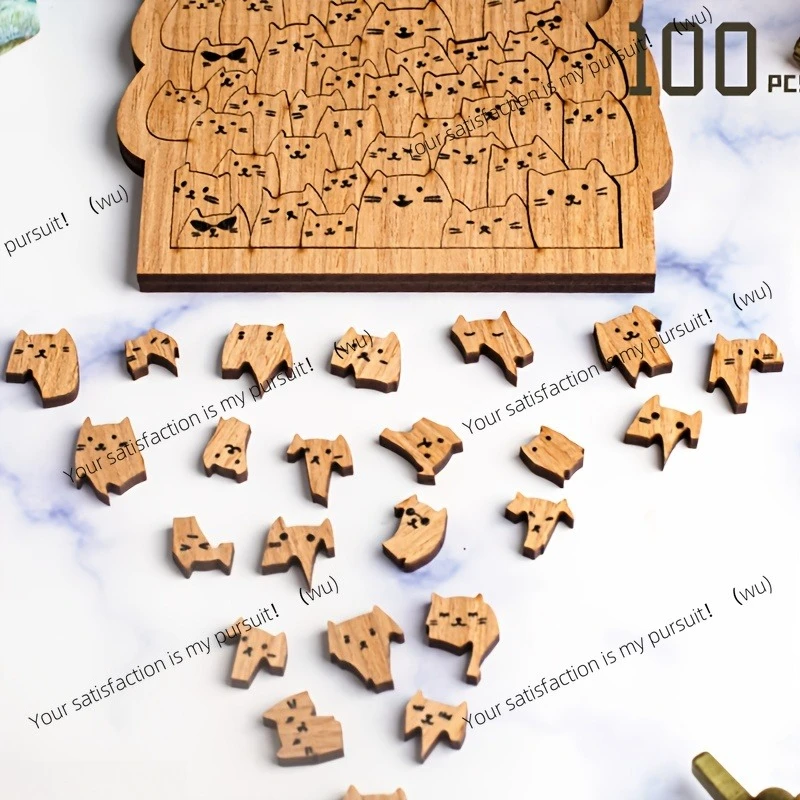 100 Wooden Puzzle Kittens with High Difficulty Level, Perfect for Christmas and Halloween Gifts