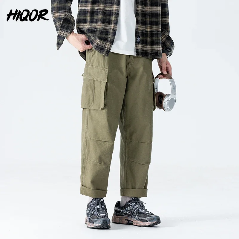 

HIQOR Brand Overalls Man Cargo Pants Fashion Mens Cargo Casual Solid Trousers Pocket Sling Design Vintage Hip Hop Streetwear Men