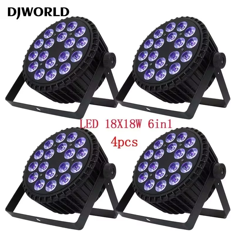 DJWORLD-Liga de alumínio LED Par Luzes, Iluminação Palco, Equipamento de DJ, Disco Party Light, 18x18W, RGBWA + UV, 6in 1, DMX512, 4PCs