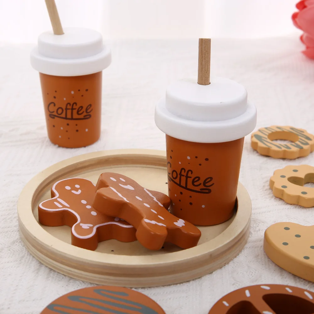 Drewniany zestaw zabawek do gotowania ciasteczek dla dzieci, akcesoria kuchenne, zabawki spożywcze, zabawa w udawanie, krojenie i imprezy, zabawka edukacyjna dla najmłodszych.