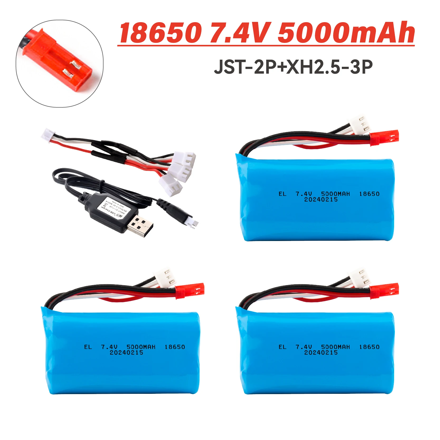 7.4v 5000mAh Li-ion battery JST plug for SG1605 SG1606 SG1603 SG1604 Pro UDIRC UD 1603 1608 Pro RC Car 1/16 spare parts 18650