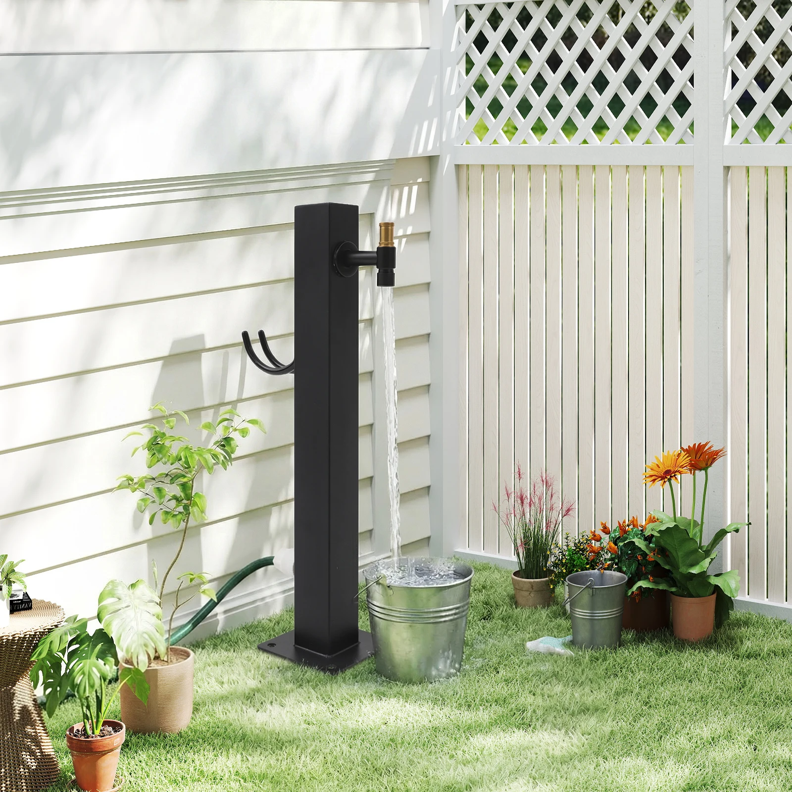 Lockable Outdoor Water Faucet, 304 Stainless Steel Square Column Garden Faucet with Ceramic Valve Core for Courtyard Farm Ranch