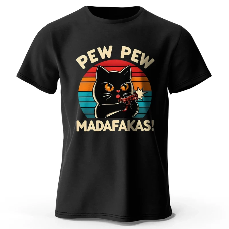 Unisex 100% Cotton T-Shirt with Cute Hand-Drawn Cat Doodle Print Ultra Soft Round Neck Short Sleeve Casual Tee for Men Women