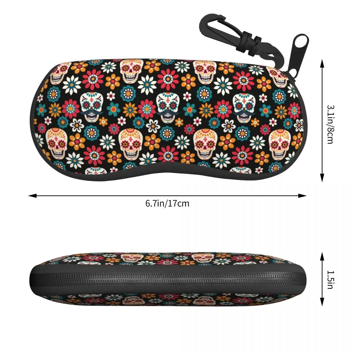 Mexican Sugar Skull Eyeglass Glasses Case Men Women Soft Halloween Day Of The Dead Sunglasses Protective Pouch