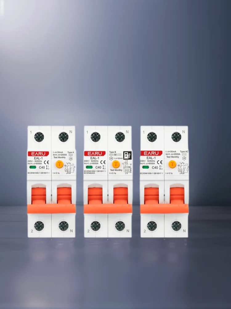 Disjoncteur électronique à courant résiduel, protection contre les fuites de courant court, chargeur EV, 2P, 30mA, AC A, type B, RCBO, RCCB, MCB