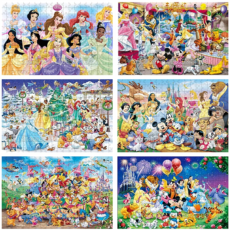 Disneyland Cartoon Characters Puzzle 300/500/1000 Pieces Disney Princess Mickey Mouse Jigsaw Puzzles Hobby Kids Toys Collections