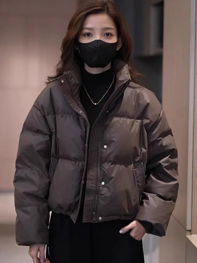 

Slimming PU Leather Women's Bread Cotton Jaet Warm Thi Outerwear Winter New Design Sense Faionable Korean Sle Coat