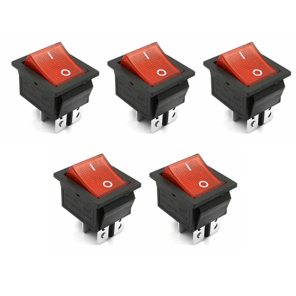 Bundle of 5 Red Lamp 4 Pin ONOFF 2 Position DPST Rocker Switch 16A250V KCD4201 Safe and Reliable Fast & Reliable