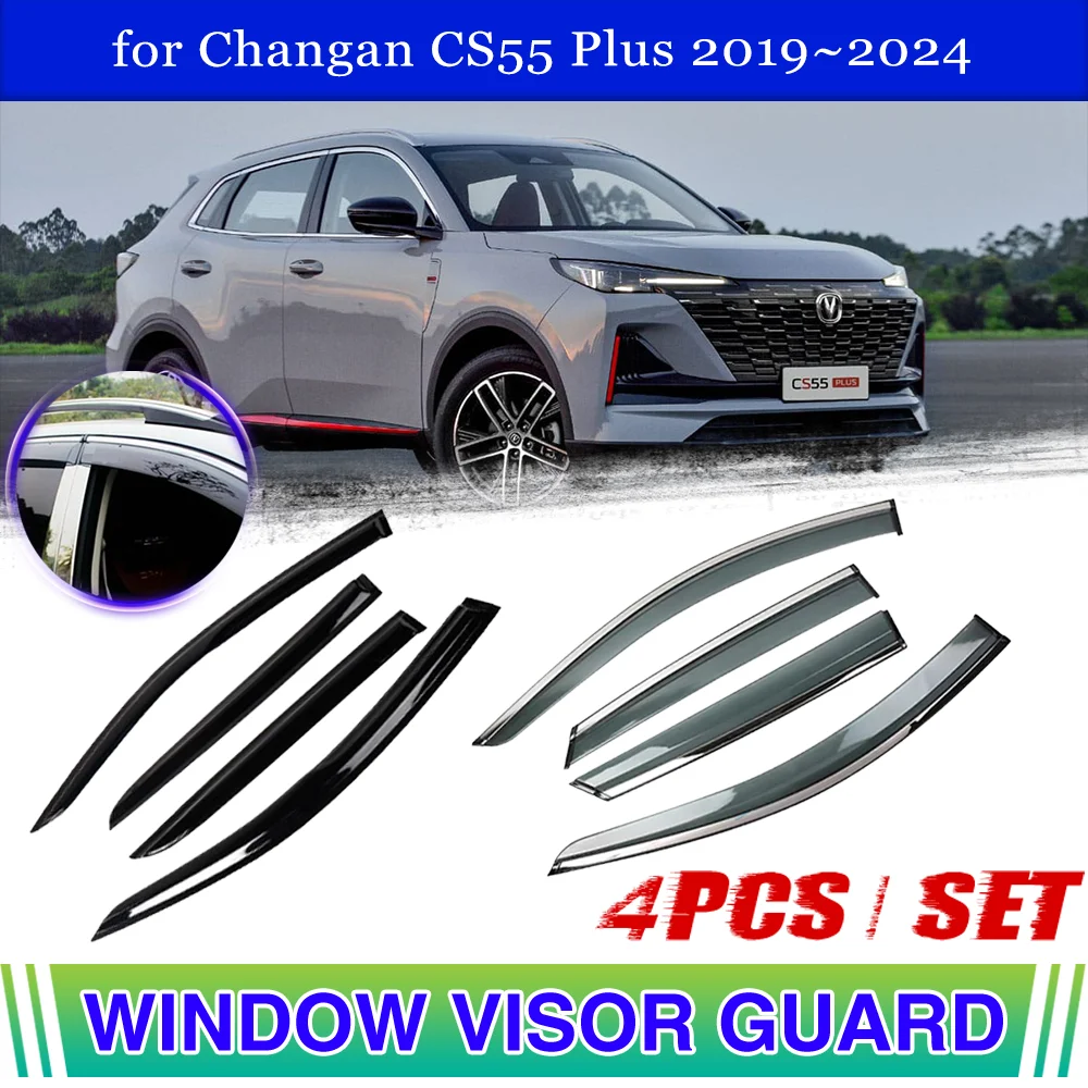 Car Window Visor for Changan CS55 Plus 2019~2024 2020 Door Vent Smoke Awning Sun Rain Eyebrow Guard Cover Deflector Accessories