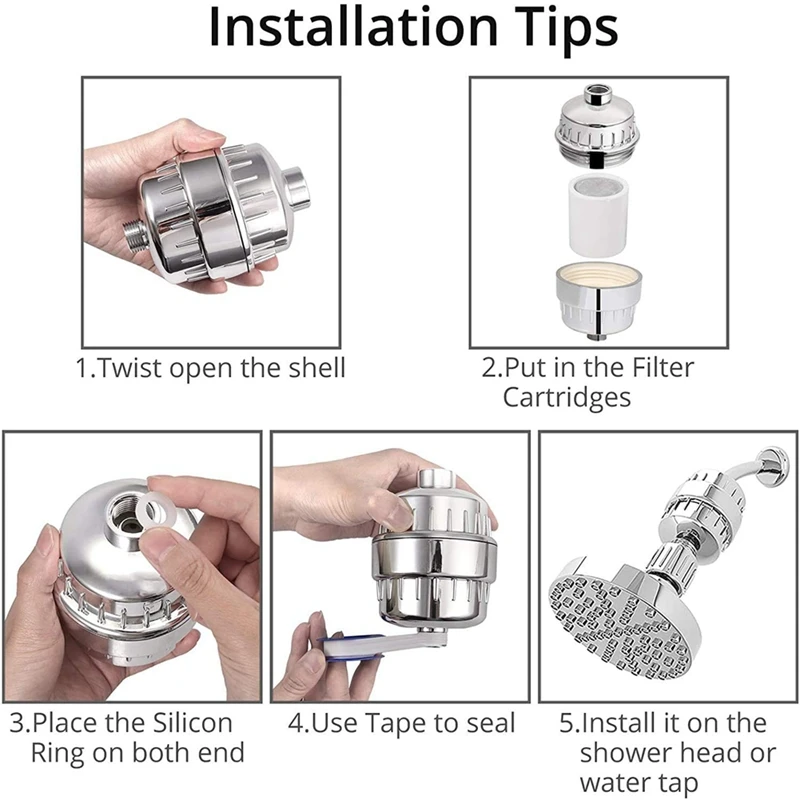 Filtro de água do chuveiro com metais pesados, Cabeça de chuveiro filtrada, Suavizamento para água dura, 1 PC
