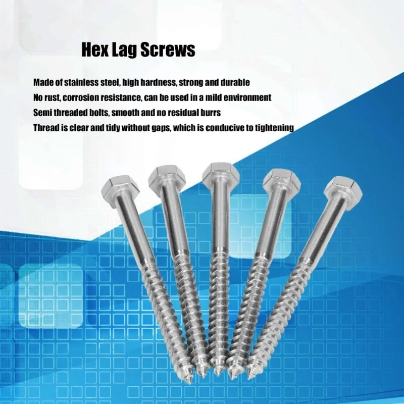 

304 Stainless Steel Half Thread Bolt Wood Hex Lag Screws Self Tapping Wood Coach ScrewM8x100MM