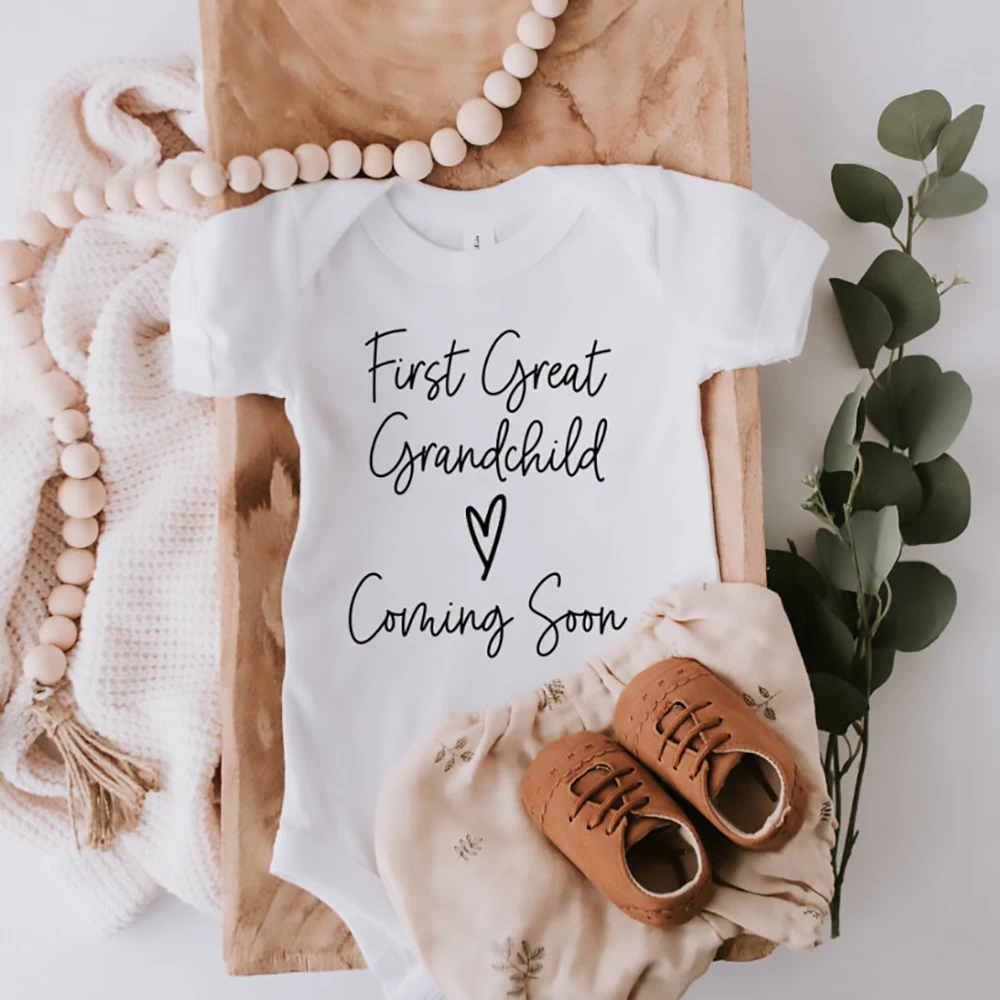 First Great Grandchild Coming Soon Newborn Romper Grandparents Reveal Good News Toddler Jumpsuit Pregnancy Announcement