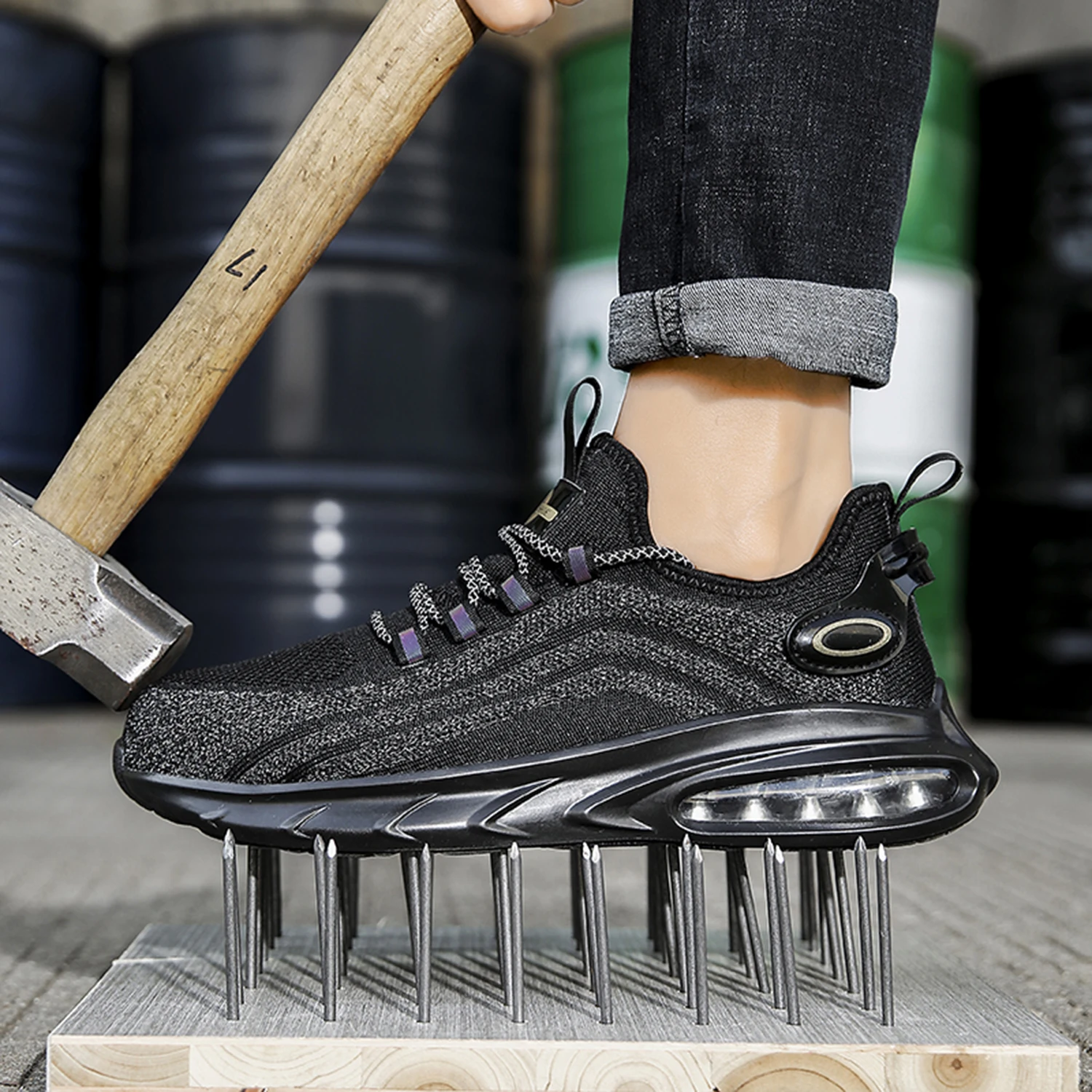 Новинка 2025, мужская защитная обувь, рабочие кроссовки со стальным носком, противопрокольная, серебристая, на воздушной подушке, амортизирующая уличная рабочая обувь