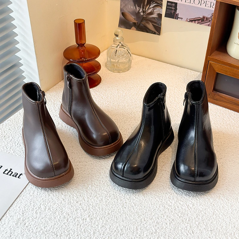 

Children's Winter Fashion Boots Simple Style Girls Boots Solid Color Kids Causal High Quality Ankle Boots Classic Side Zipper