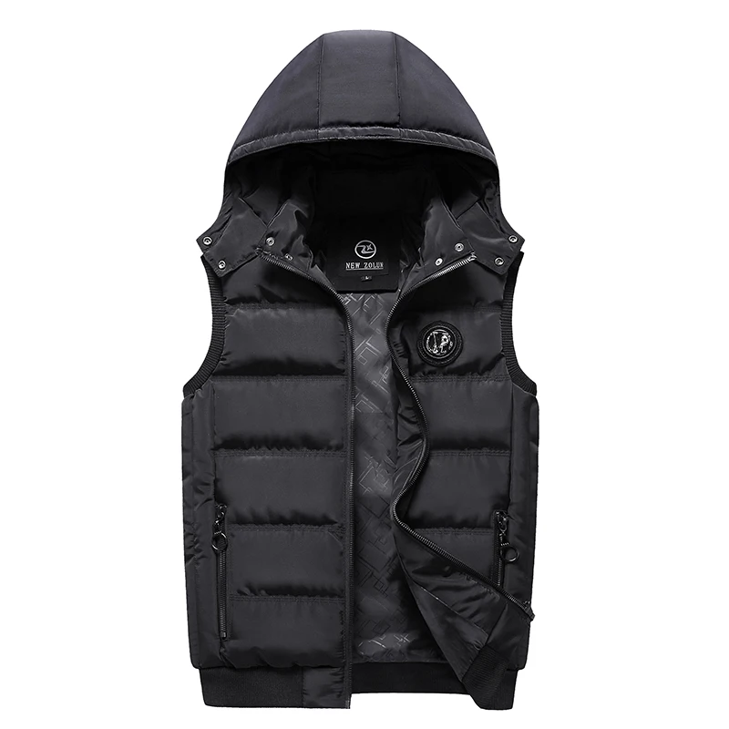 Men\'s Winter New Vest Cotton Hooded Autumn Vest Men\'s Outdoor Fashion Comfortable Solid Color Badge Cotton Coat Jacket Men