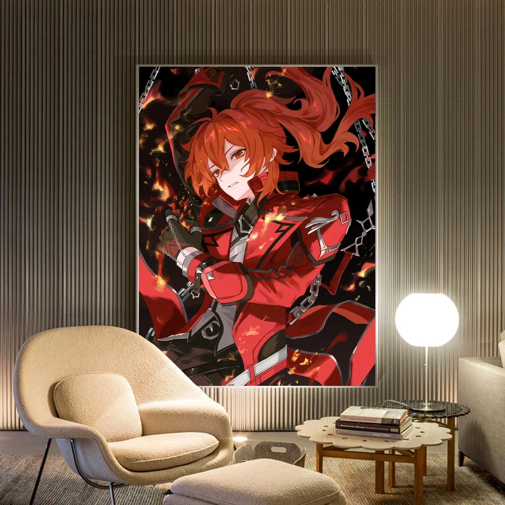 Genshin Impact Diluc Ragnvindr Classic Anime Poster Waterproof Paper Sticker Coffee House Bar Room Wall Decor