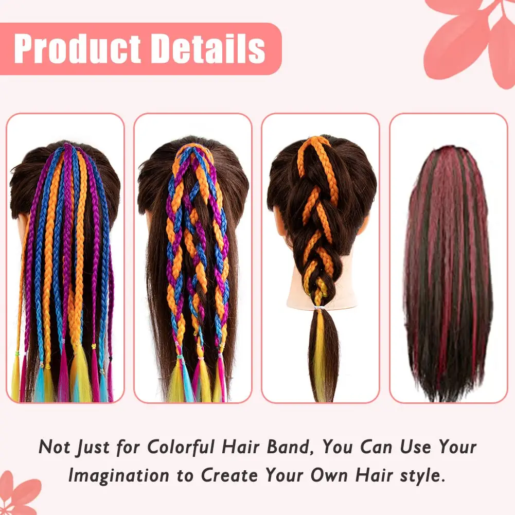 12 Pieces Girls Hair Extension Accessories olored Braids Ponytail Hair Extensions with Rubber Bands Colorful Hair Accessories