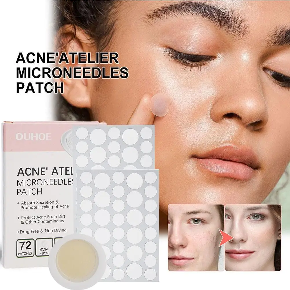 Parches faciales para espinillas, parches de secado de microagujas, pegatinas para cubrir imperfecciones, cuidado de manchas invisibles, belleza, Dropshippi U3n3, 72 piezas