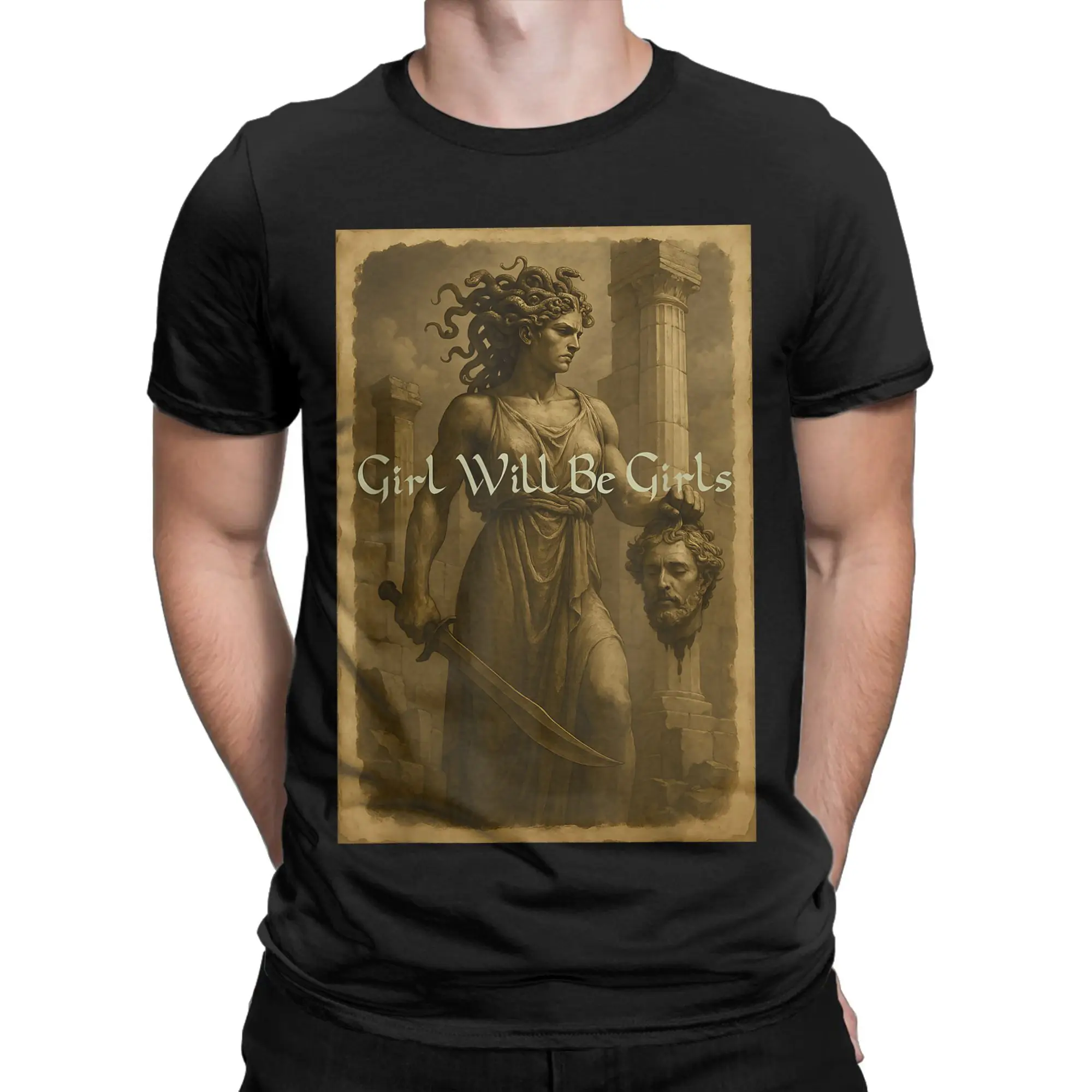 

Футболка Girl Will Be Girls, летние винтажные футболки Medusa, хлопковая модная крутая футболка для мужчин, футболки с короткими рукавами и принтом