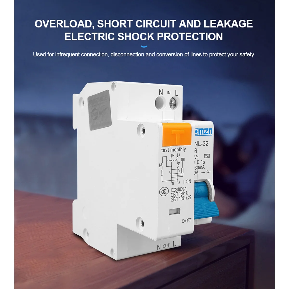 ABYL TOMZN TPNL DPNL 230V 1P+N Residual Current Circuit Breaker with over and Short Current Protection RCBO MCB, TPNL 32A
