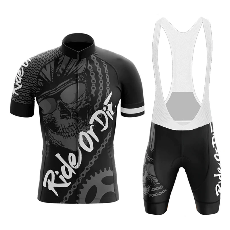 Skull Pattern Cycling Jersey Set Summer Short Sleeve Cycling Clothing MTB Bike Uniform Maillot Ropa Ciclismo Mens Bicycle Wear