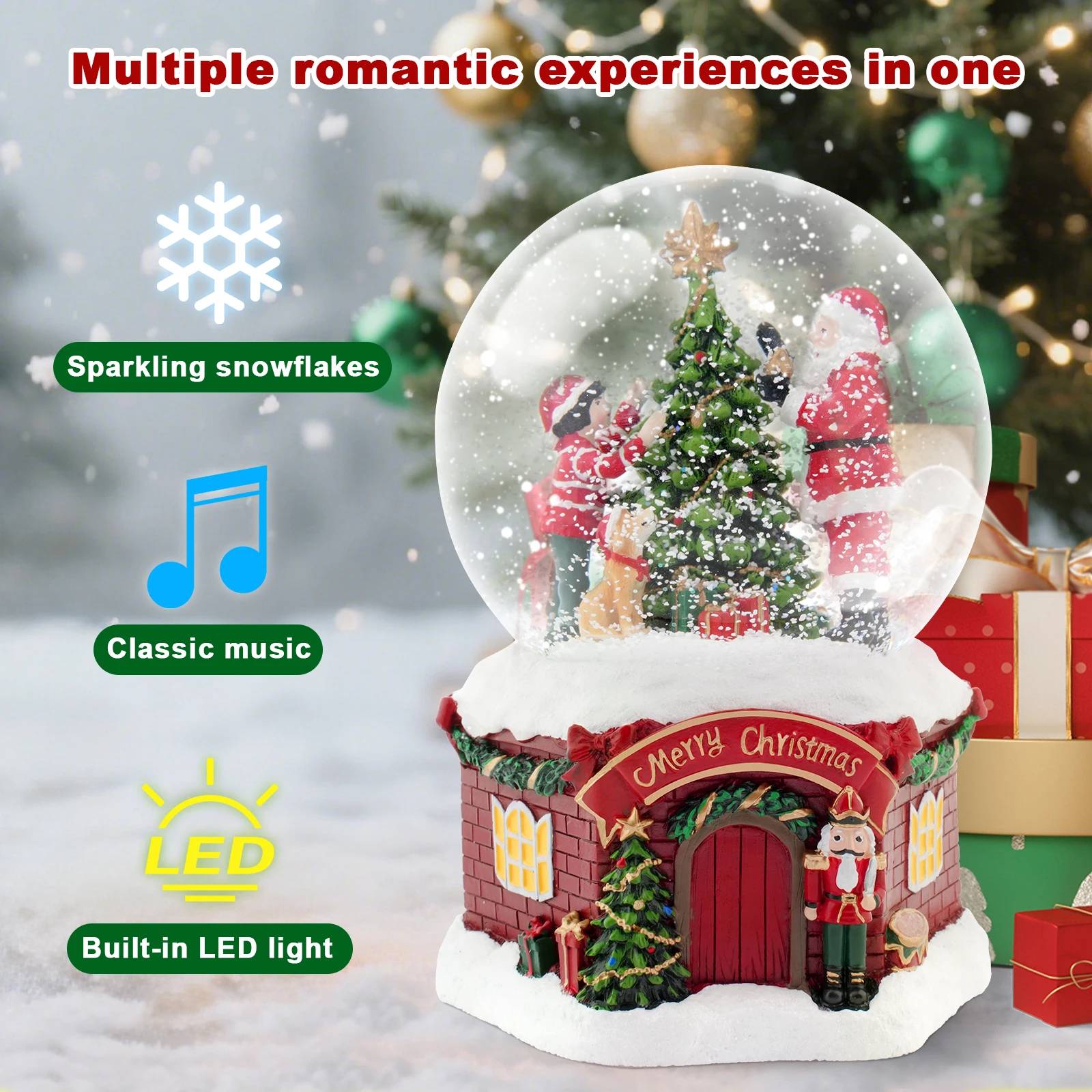 

Christmas Snow Globe, Fireplace & Christmas Tree Scene Home Decor, Gift for Grandma Grandpa, Elderly Couple, Family