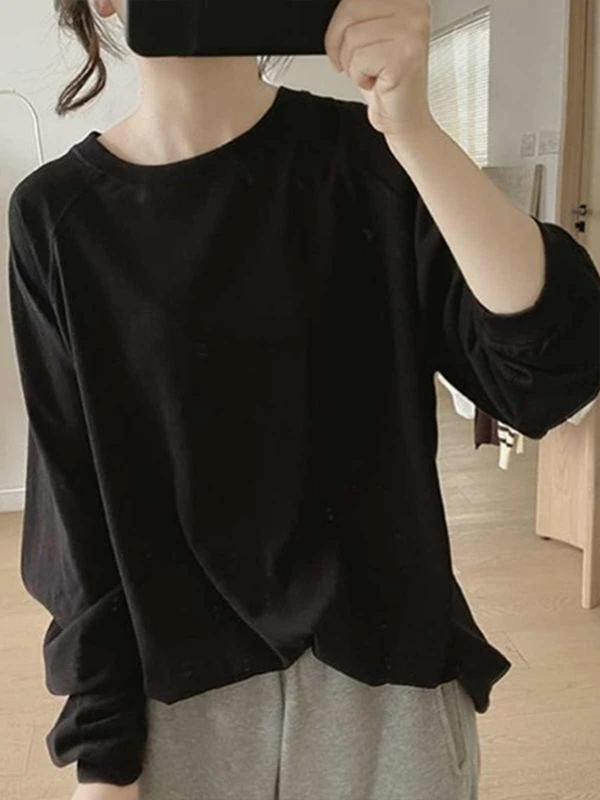 Damska luźna bluzka z okrągłym dekoltem, długa, cienka, z białego lnu, z motywem kreskówkowym, idealna jako baza pod ubranie.