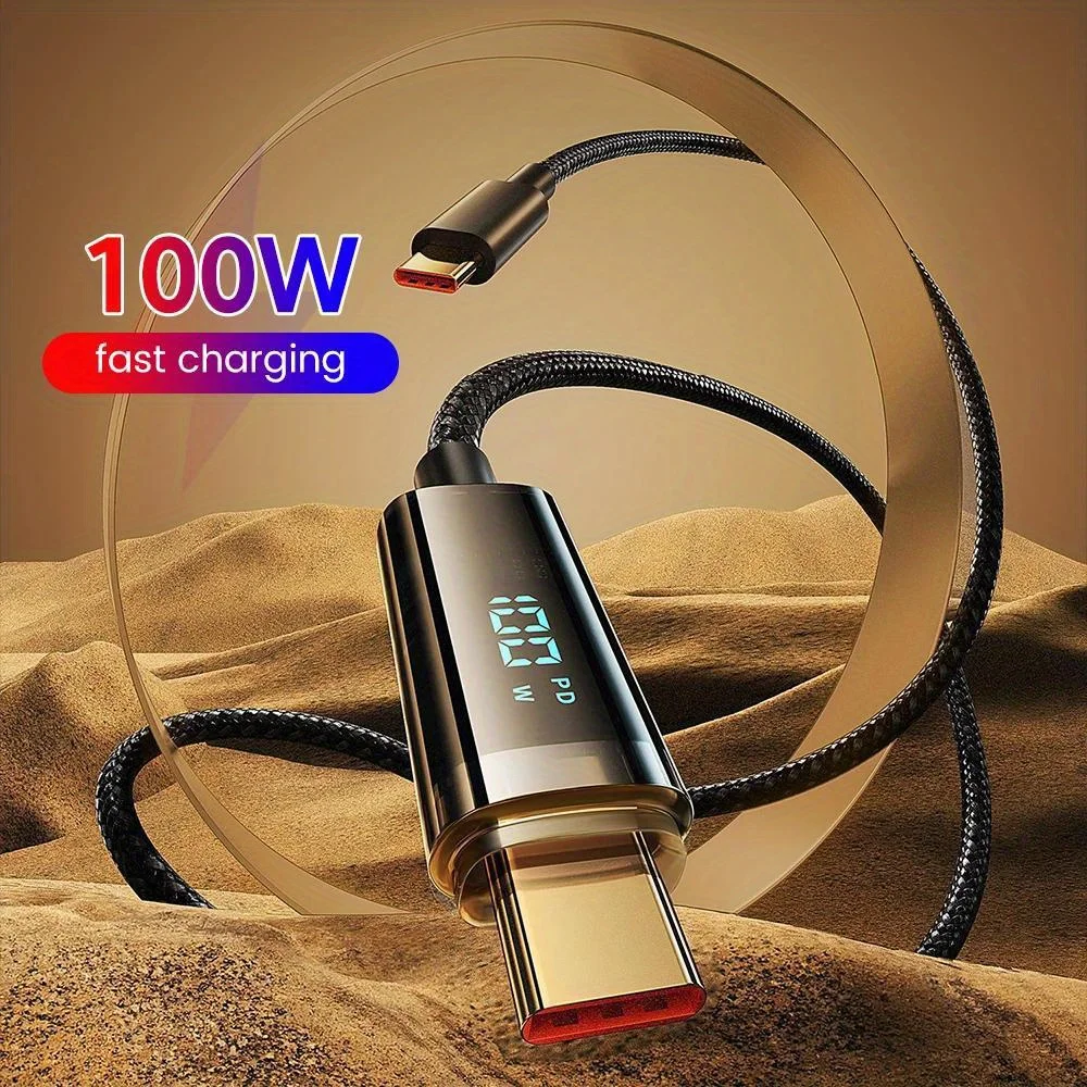 100W Type C To Type C Super Fast Charging Cable With Led Display - Usb To Type-C Data Cord For Xiaomi, For Samsung