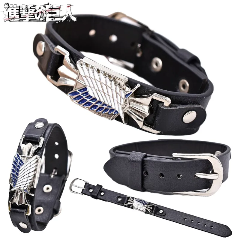 Bracelets en cuir Anime Attack on Titan pour homme et femme, bracelet réglable du régiment de scouts, accessoires de cosplay, cadeaux, jouets
