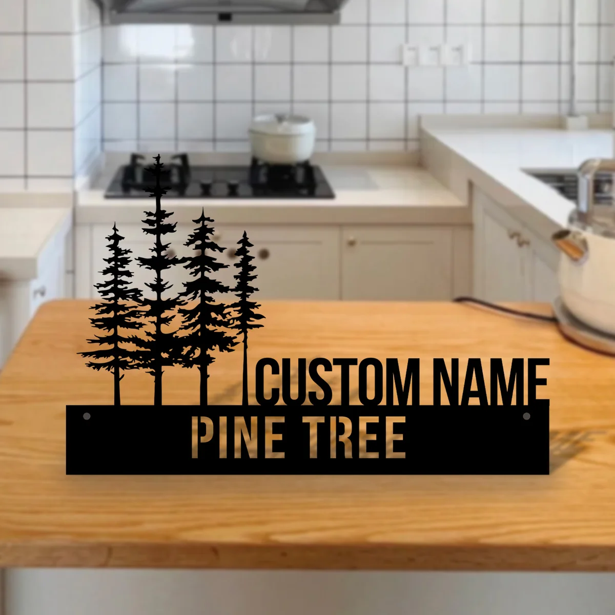 Custom Nature Wispy Pine Tree Desk Name Plate Wedge Personalized Cedar Tree Nameplate Office Sign Shelf Tabletop Plaque Decor