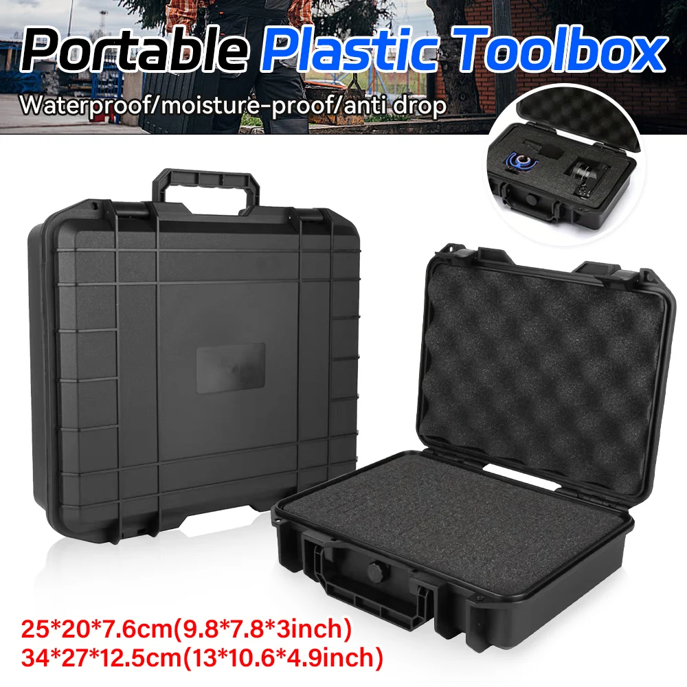 1PC Black Plastic Toolbox 250*200*76mm Shockproof Waterproof Plastic Storage Box PP Material Tote Storage Bag Built-in Sponge