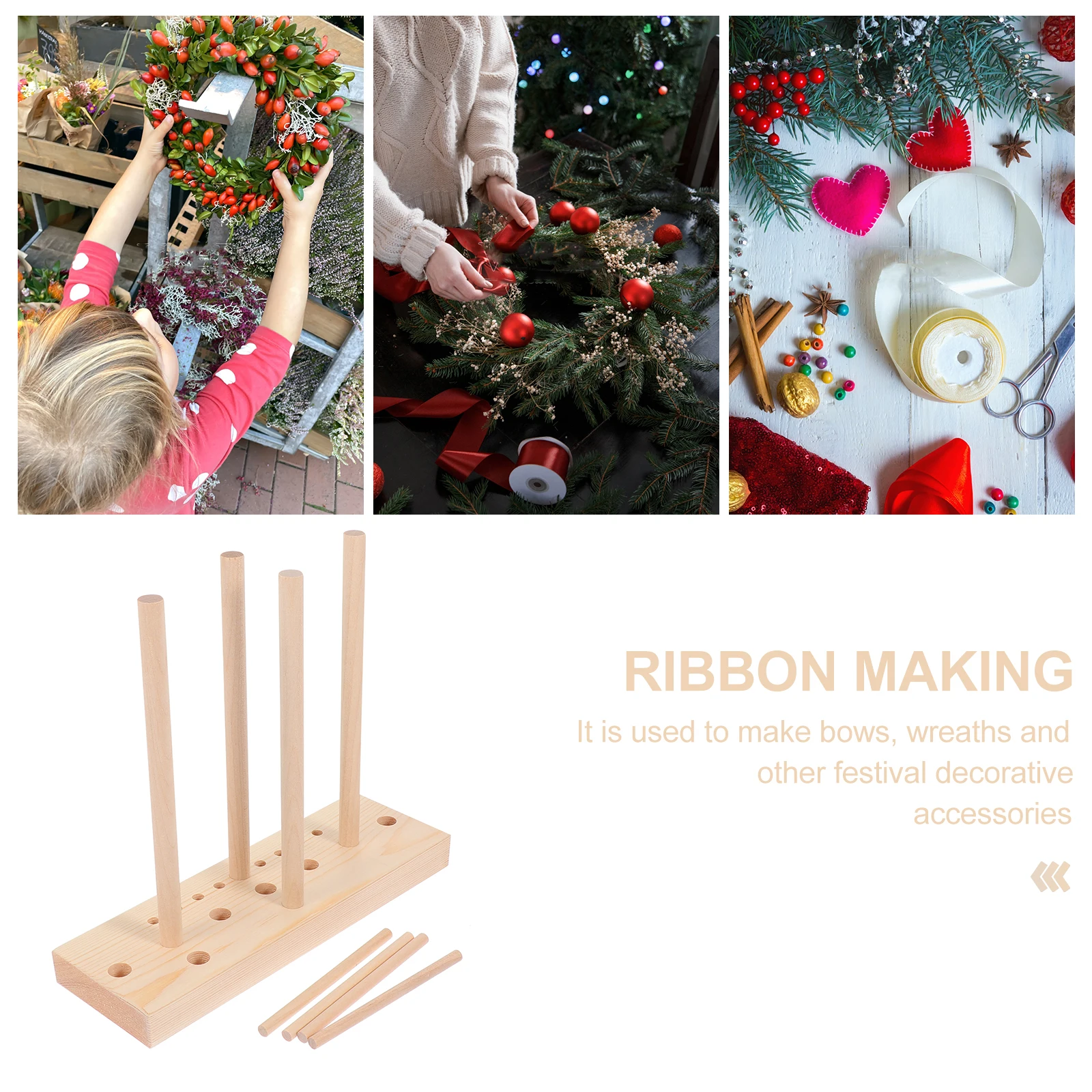 

1 Set Bow Maker Tool Wooden Ribbon Bowknot Making Diy Wreath Craft Accessory Durable Adjustable Size Pom-Poms Beads Compatible