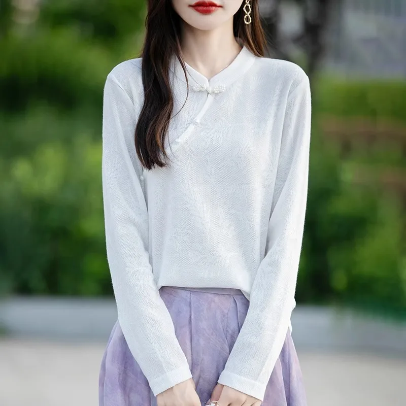 Jesienno-zimowy nowy sweter damski w stylu chińskim z guzikami, nowy chiński sweter z kołnierzykiem QiPao, haftowany, dzianinowy...