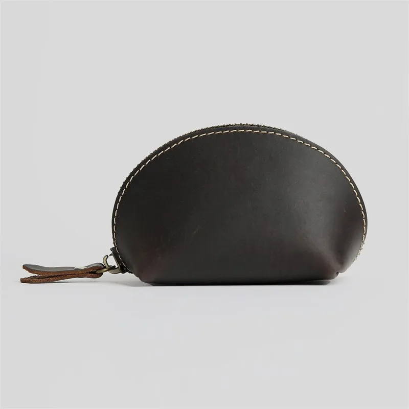 Vintage Top Layer Leather Shell Coin Purse Unisex Mini Short Wallet Genuine Leather Zipper Clutch Handheld Small Change Pouch